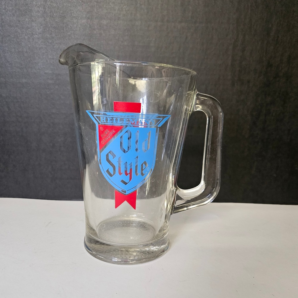 Vintage Heileman's Old Style Beer Pitcher Clear Glass Barware Logo 60oz